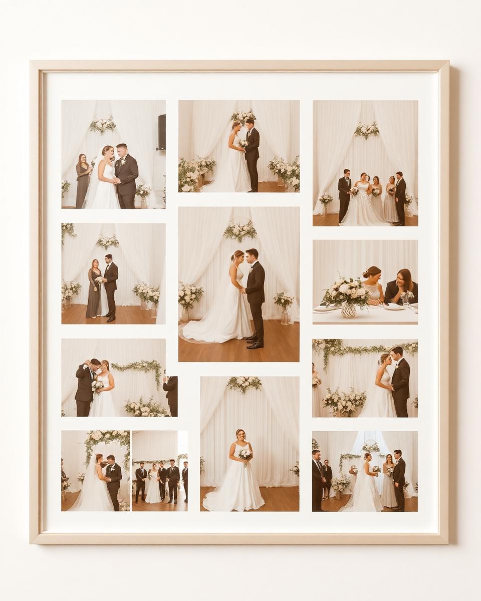Elegant wedding photo gallery arranged in a curated grid